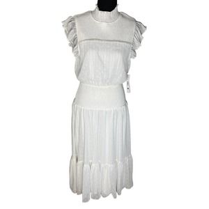 AQUA WOMEN'S WHITE MOCK DRESS WITH SILVER METALLIC THREAD SIZE S NWT